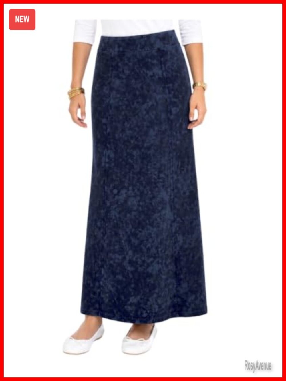 Stretch Knit Acid Wash Panel Maxi A-Line Skirt Modest Casual Dance